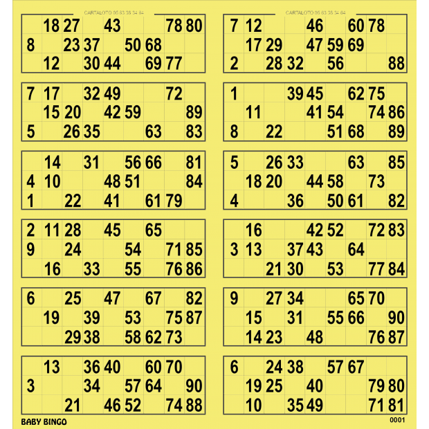 carton loto bingo 12 grilles