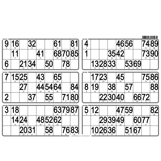 84 Planches de loto feuille - 6 grilles