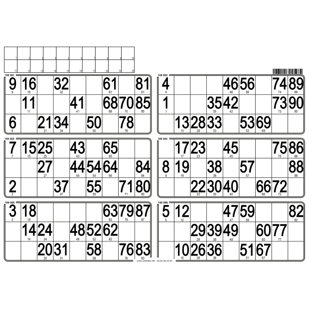 84 Paper 90 ball bingo tickets - 6 grids - to stamp