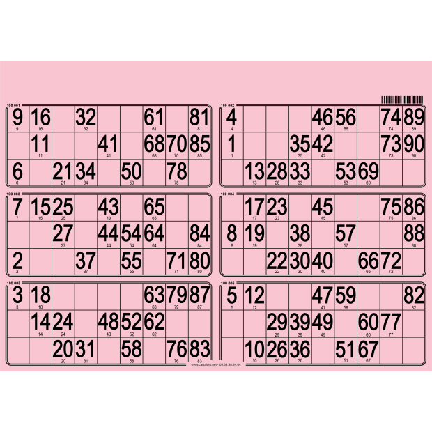 84 Bristol 90 ball bingo cards - 6 grids