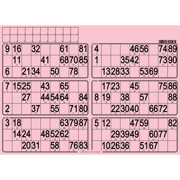 84 Bristol 90 ball bingo cards - 6 grids - to stamp