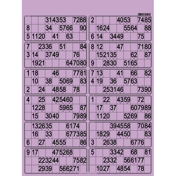 42 Paper 90 ball bingo tickets - 12 grids