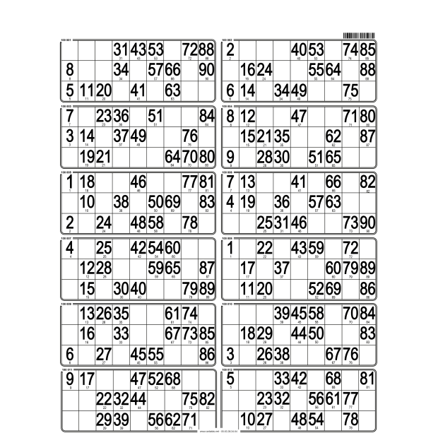 42 Planches de loto feuille - 12 grilles