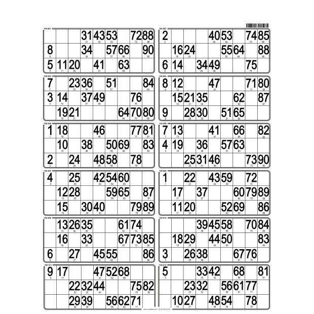 42 Hard 90 ball bingo cards - 12 grids