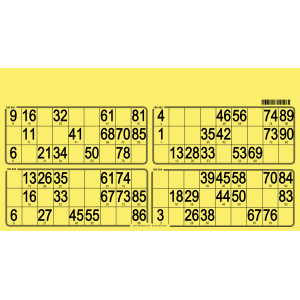 125 Bristol 90 ball bingo cards - 4 grids