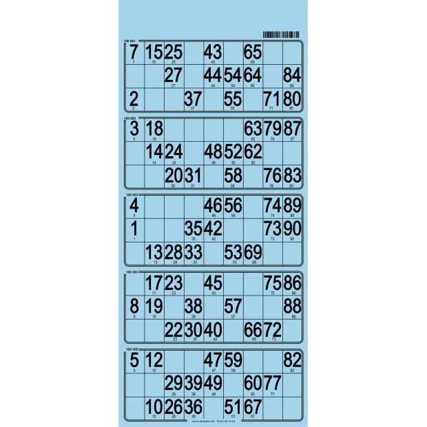 100 Bristol 90 ball bingo cards -  5 grids