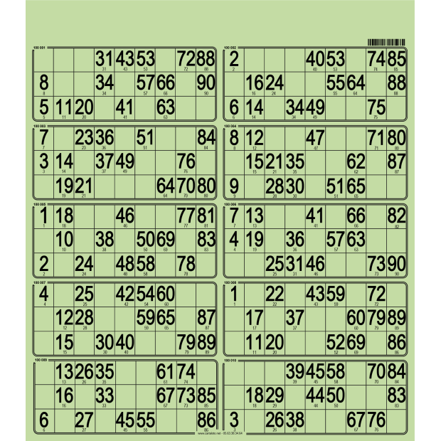 50 Bristol 90 ball bingo cards - 10 grids
