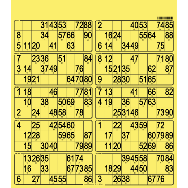 50 Bristol 90 ball bingo cards - 10 grids