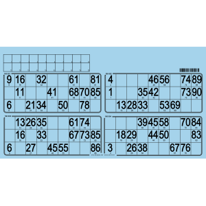 125 Paper 90 ball bingo tickets - 4 grids - to stamp