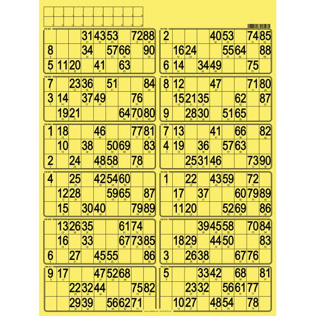 42 Paper 90 ball bingo tickets - 12 grids - to stamp
