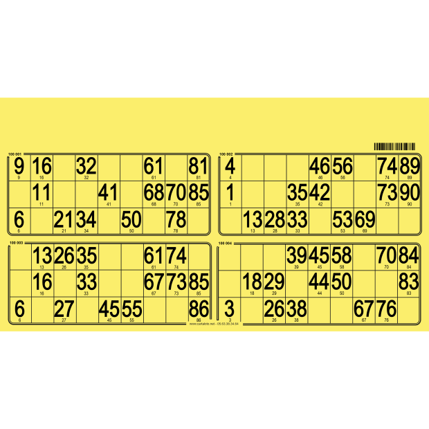 125 Hard 90 ball bingo cards - 4 grids