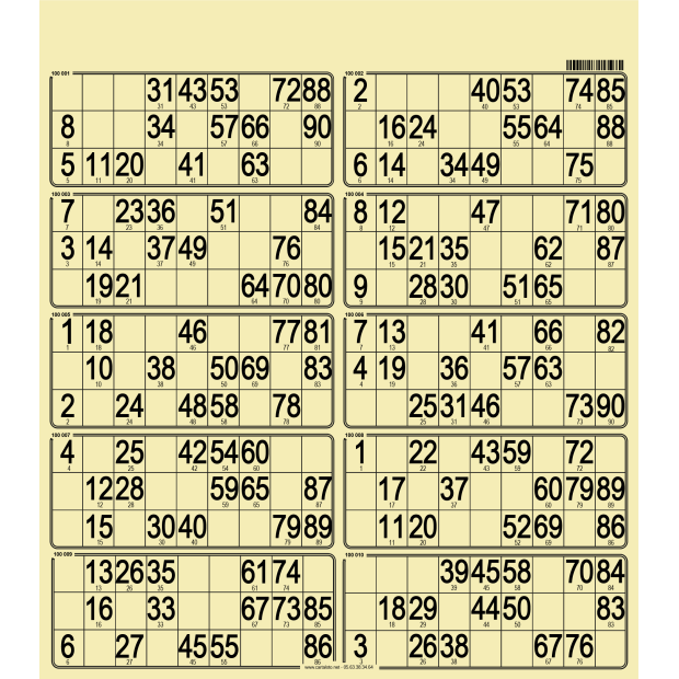 50 Hard 90 ball bingo cards - 10 grids