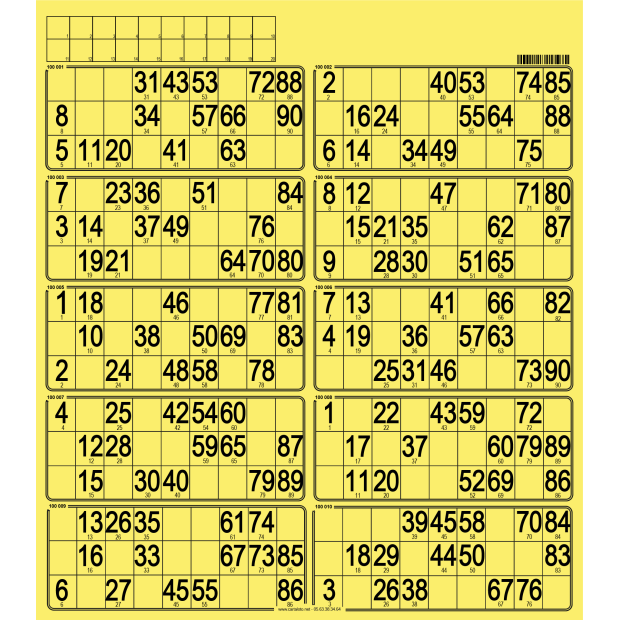 50 Bristol 90 ball bingo cards - 10 grids - to stamp