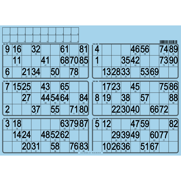 84 Hard 90 ball bingo cards - 6 grids - to stamp