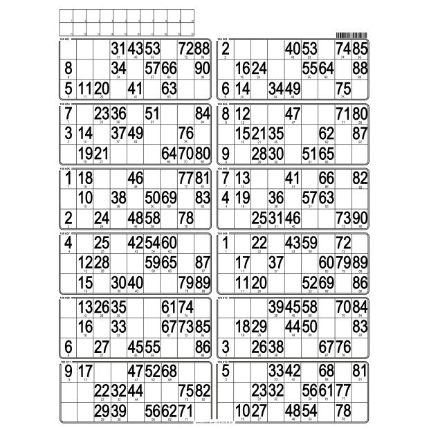 42 Hard 90 ball bingo cards - 12 grids - to stamp