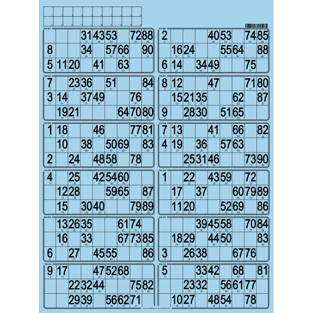 42 Hard 90 ball bingo cards - 12 grids - to stamp