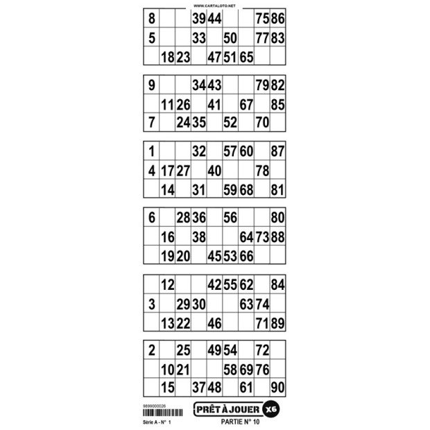 Feuille de loto blanc 6 grilles