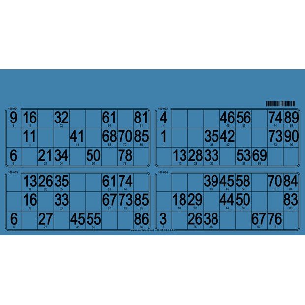 125 Bristol 90 ball bingo cards - 4 grids