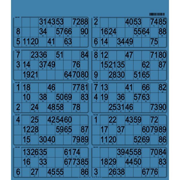 50 Planches de loto bristol - 10 grilles