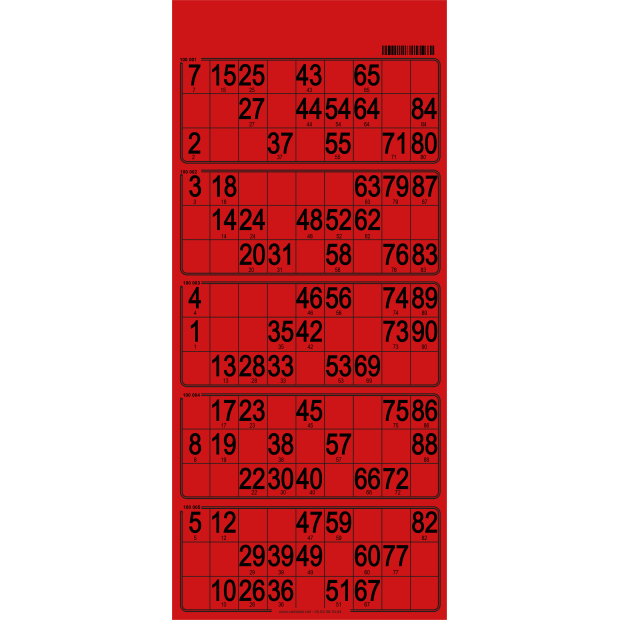 100 Paper 90 ball bingo tickets - 5 grids