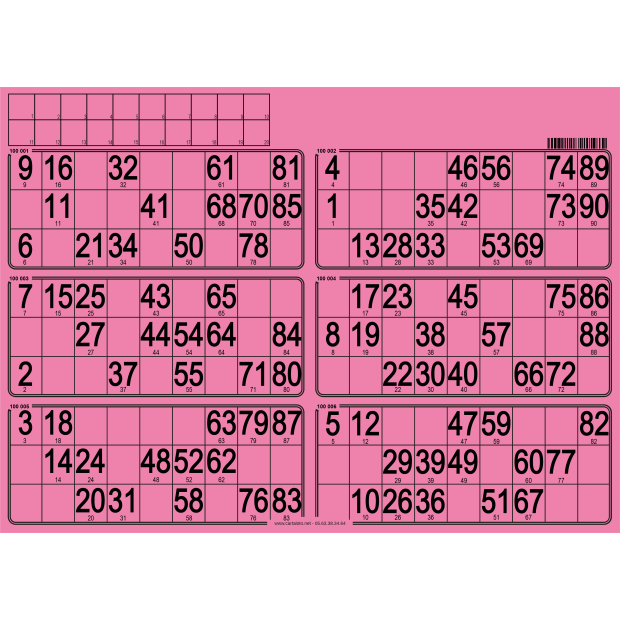 84 Paper 90 ball bingo tickets - 6 grids - to stamp