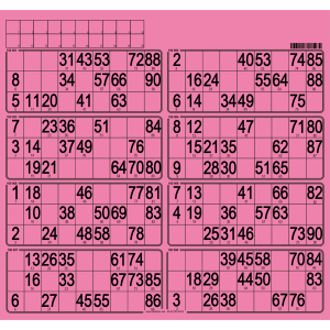63 Paper 90 ball bingo tickets - 8 grids - to stamp