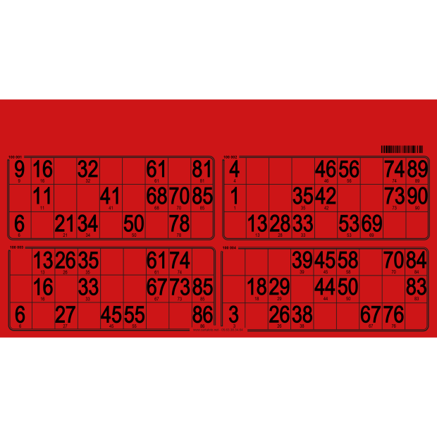 125 Hard 90 ball bingo cards - 4 grids