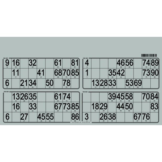 125 Hard 90 ball bingo cards - 4 grids