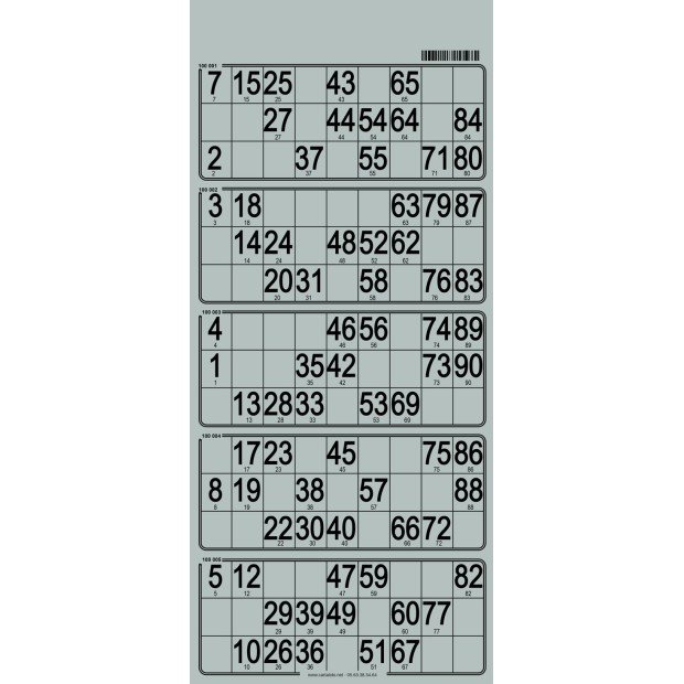 100 Hard 90 ball bingo cards - 5 grids