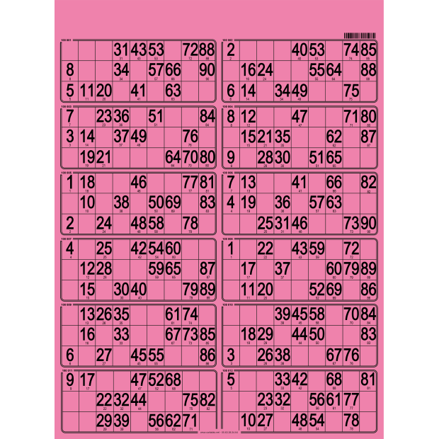 42 Hard 90 ball bingo cards - 12 grids