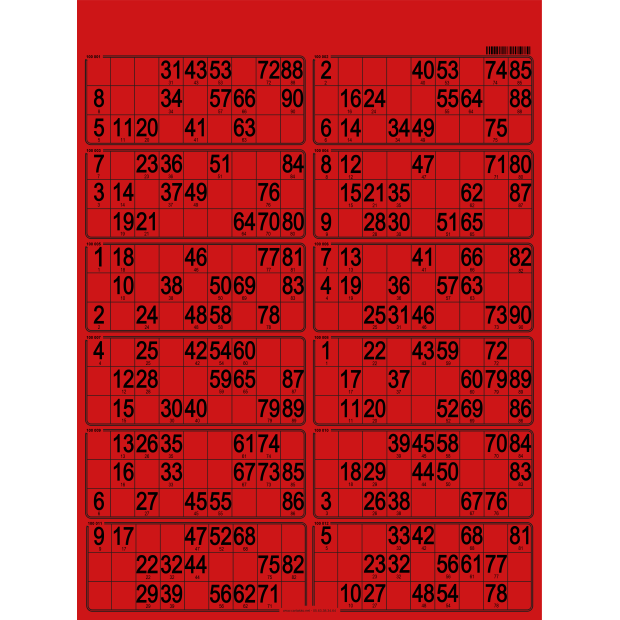 42 Hard 90 ball bingo cards - 12 grids