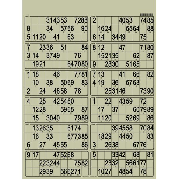 42 Hard 90 ball bingo cards - 12 grids