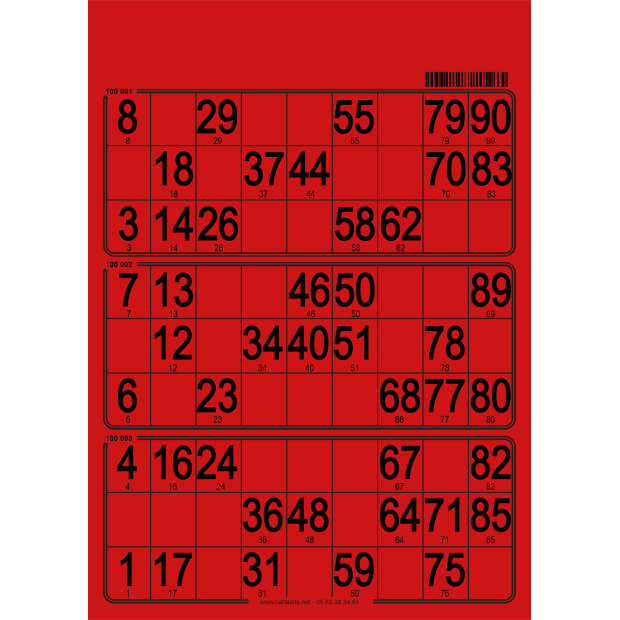 167 Thick cardboard 90 ball bingo cards - 3 grids