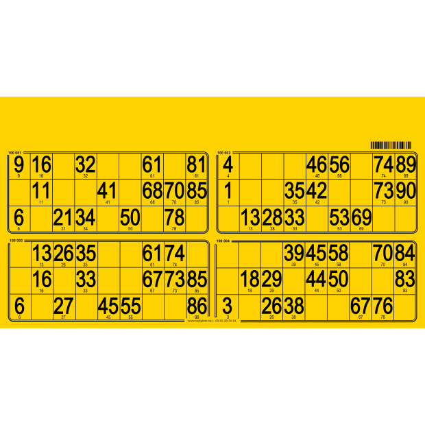 125 Thick cardboard 90 ball bingo cards - 4 grids