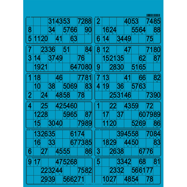 42 Thick cardboard 90 ball bingo cards - 12 grids