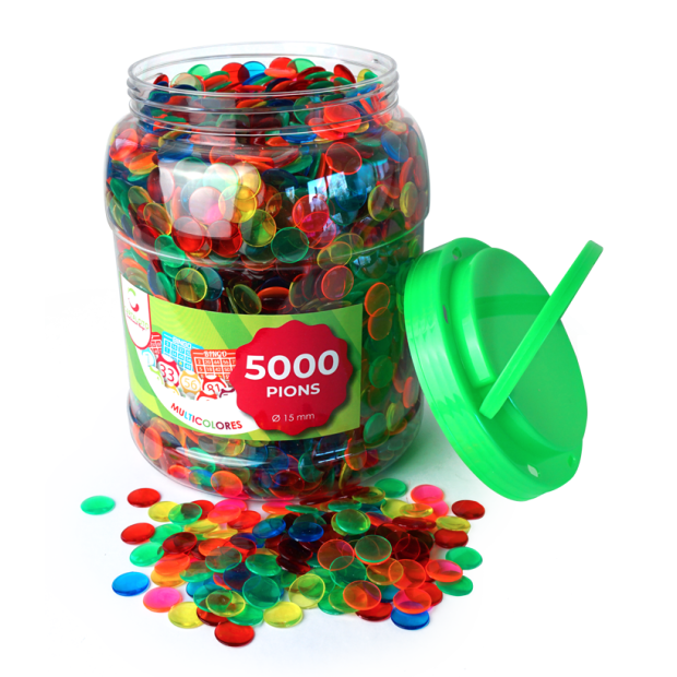 Boîte de 5000 pions de loto originale I 15mm jetons multicolores