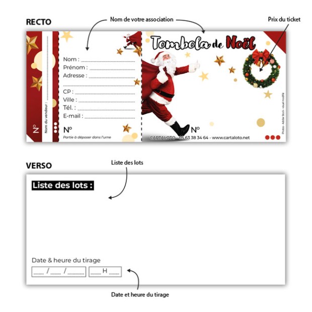 Ticket tombola personnalisé (recto-verso) - Noel