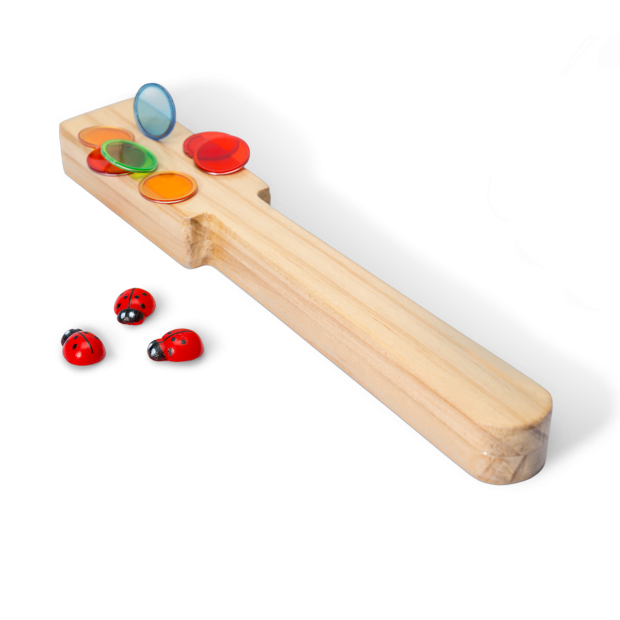Bâton magnétique bois + 3 coccinelles - avec jetons magnétiques