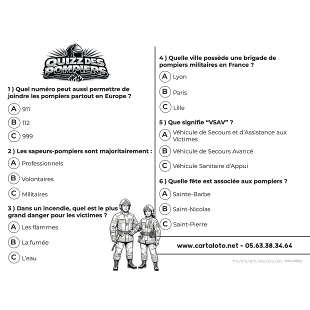 jeu loto sapeurs pompiers verso avec quizz