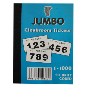 1000 Jumbo Cloakroom numbered raffle tickets
