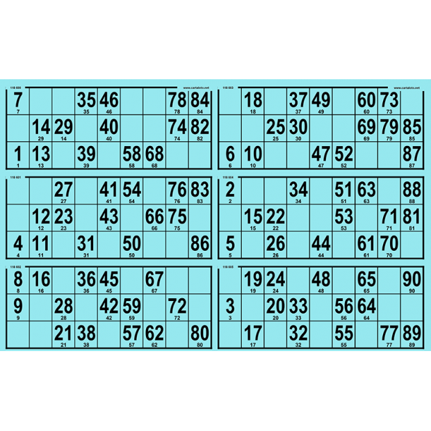 84 Hard large 90 ball bingo cards - 6 grids