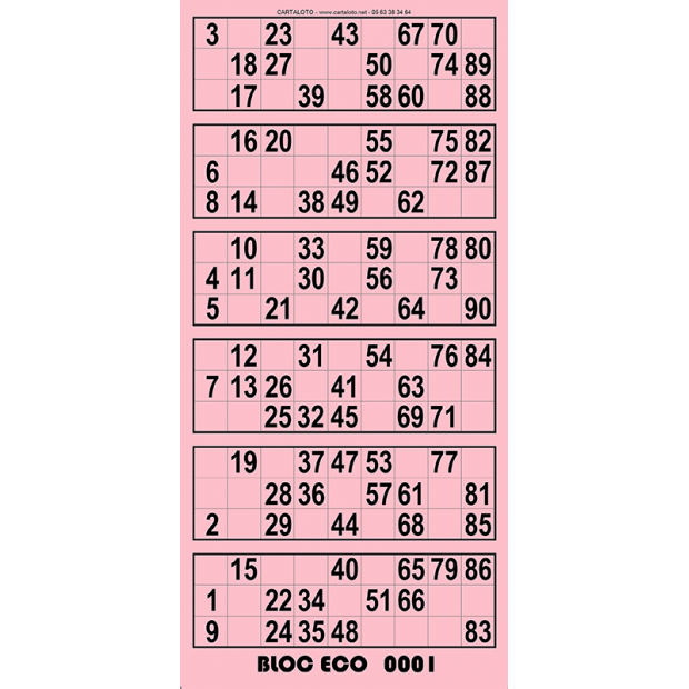 Eco bingo tickets - 6 grids
