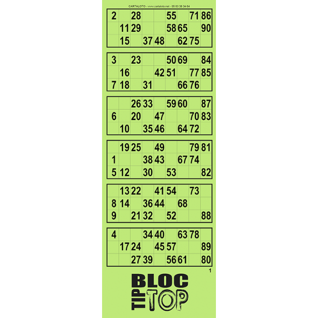 Tip Top bingo tickets - 6 grids