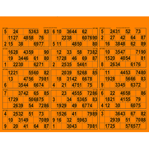 34 Thick cardboard 90 ball bingo cards - 15 grids