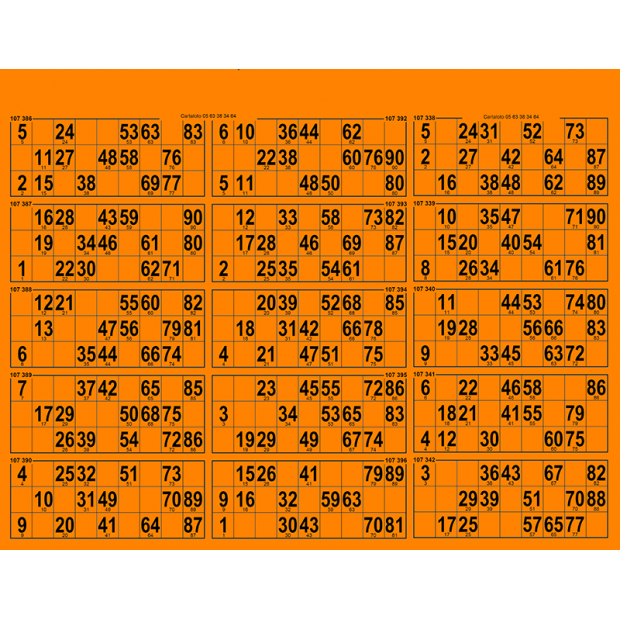 34 Thick cardboard 90 ball bingo cards - 15 grids