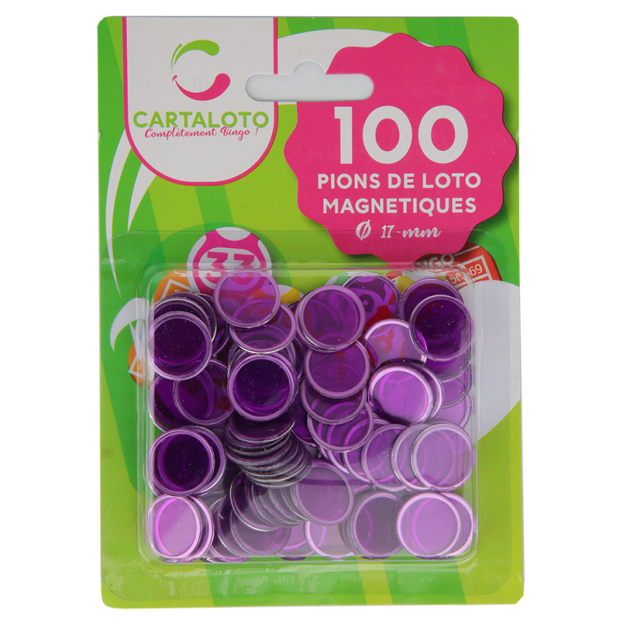 Lotoquine - 100 PIONS MAGNETIQUE DE LOTO ROSE + RAMASSE PIONS ROSE