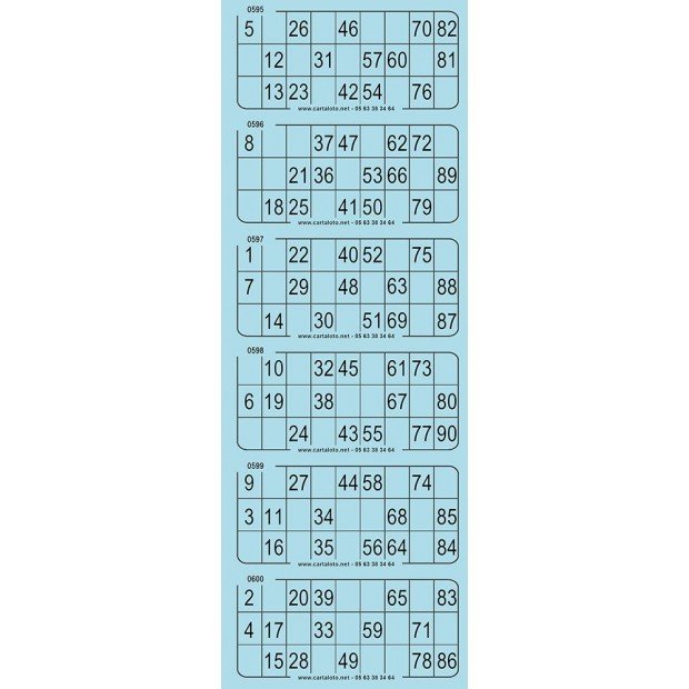 Piccolo bingo tickets - 6 grids