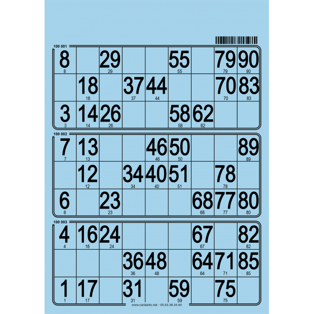 167 Thick cardboard 90 ball bingo cards - 3 grids