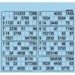 63 Hard 90 ball bingo cards - 8 grids