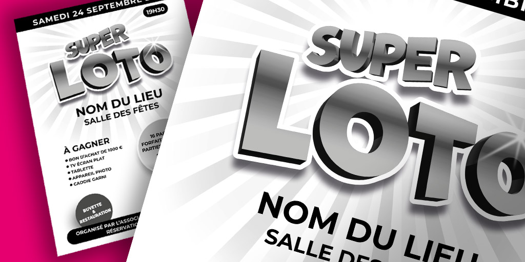 affiche loto évènement publicité en noir et blanc